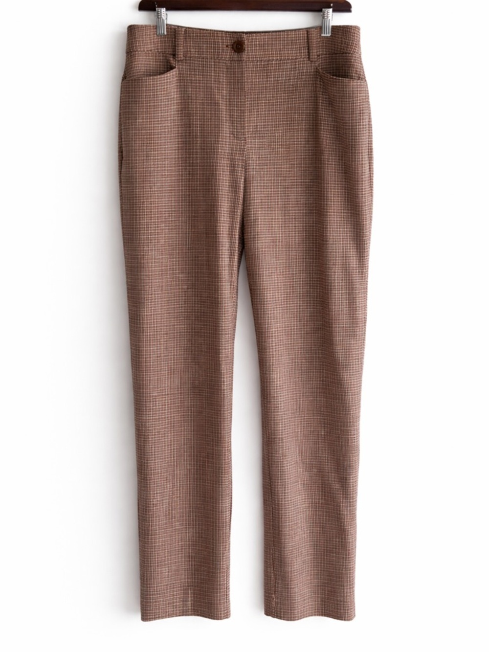 Up! Plaid Straight Leg Pants Size 12 NWT Stretch Career Chic Brown Pink